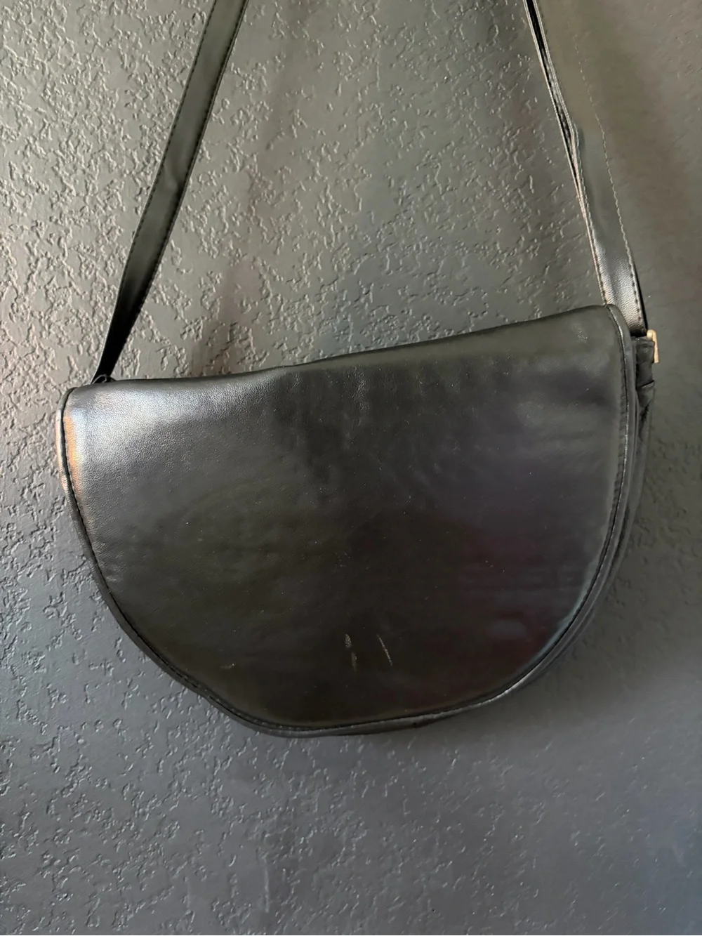 Vintage Italian Halfmoon Hobo Bag, brass hardware, black, made in Italy Y2K